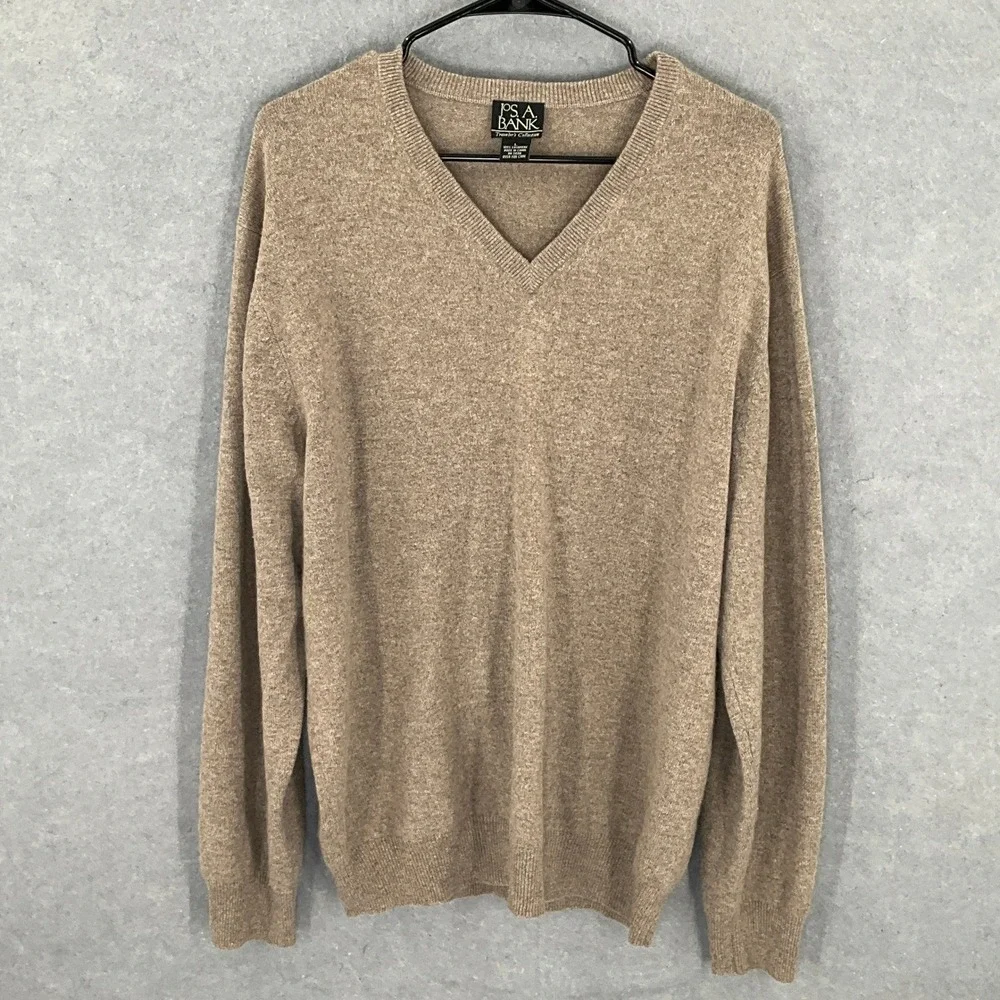 Jos A Bank Travelers Collection Mens Cashmere Sweater‎ Sz L VNeck Luxury Capsule